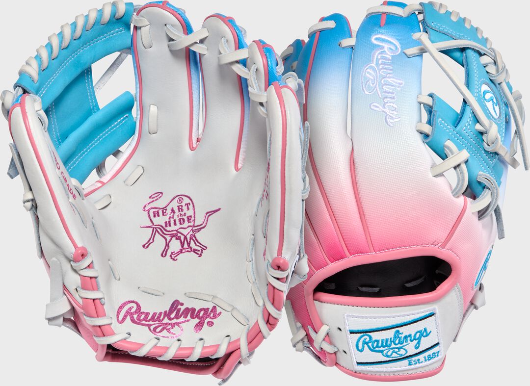 Exclusive Heart of the Hide 11.5-Inch Pink/Columbia Blue infield Glove Right Hand Throw - Rawlings