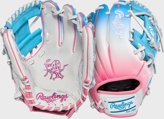Exclusive Heart of the Hide 11.5-Inch Pink/Columbia Blue infield Glove Right Hand Throw - Rawlings