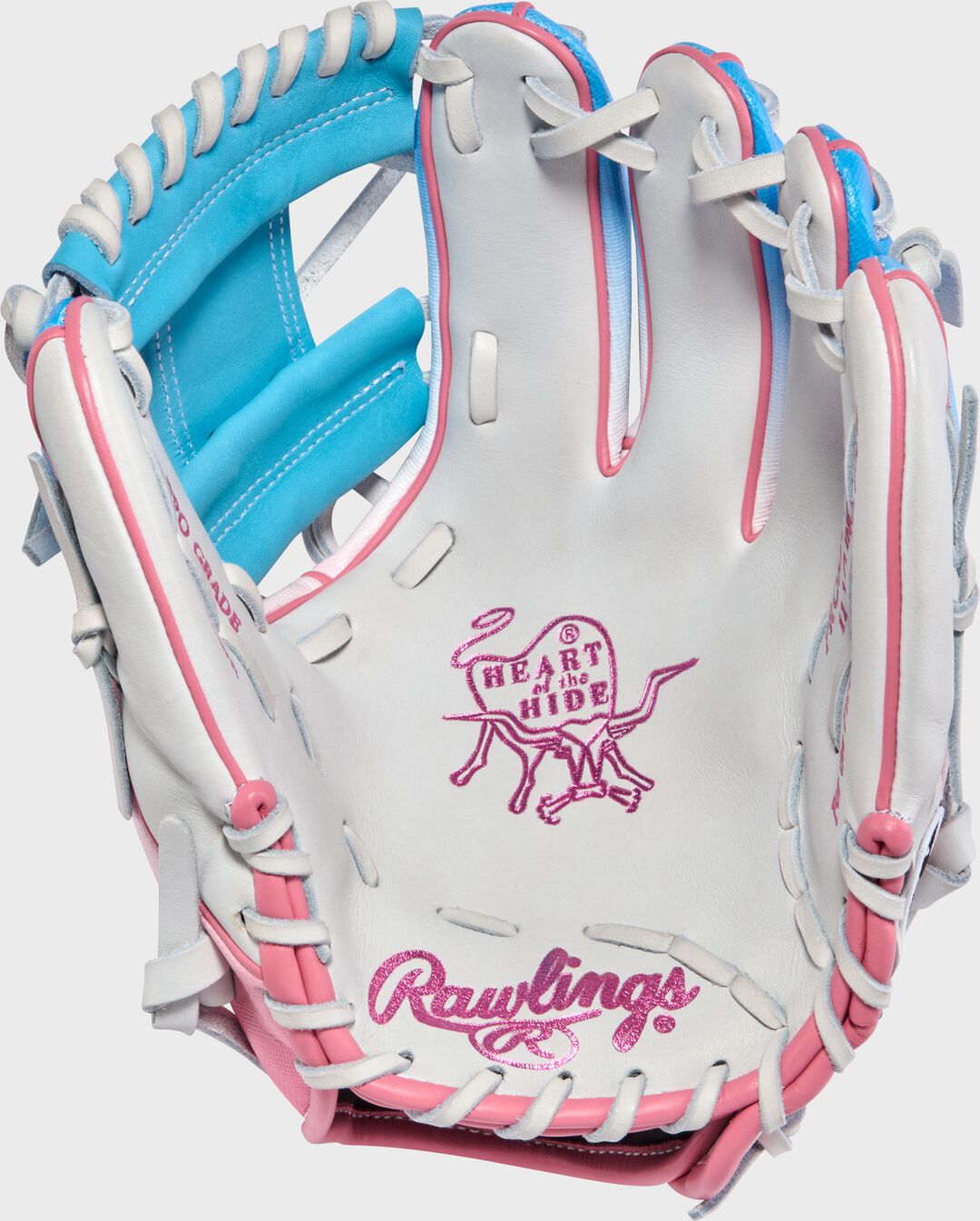 Exclusive Heart of the Hide 11.5-Inch Pink/Columbia Blue infield Glove Right Hand Throw - Rawlings