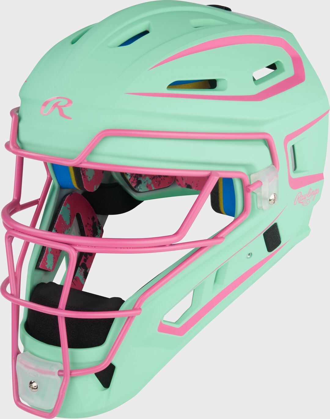 Limited Edition Mach Mint/Pink Spatter Catcher's Gear Set Adult Intermediate Youth - Rawlings