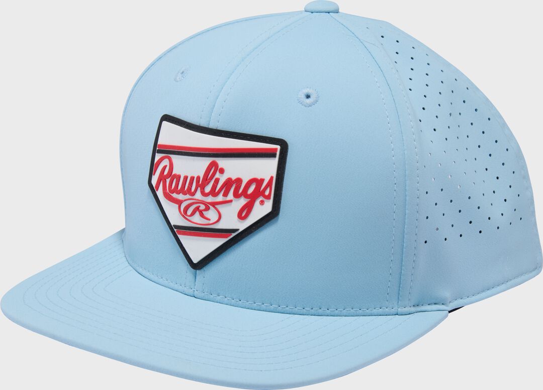 Rawlings Home Plate Performance Flat Bill Snapback Hat Light Blue - Rawlings