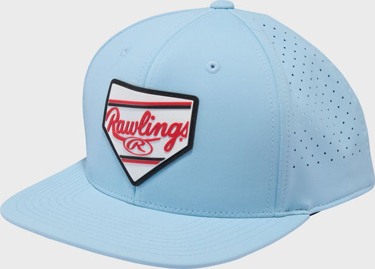 Rawlings Home Plate Performance Flat Bill Snapback Hat Light Blue - Rawlings