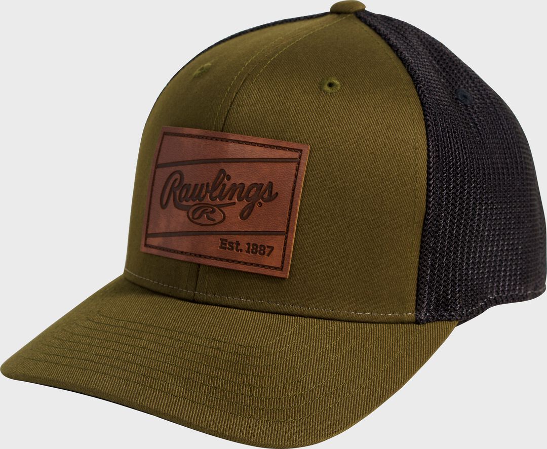 Rawlings Leather Patch Snapback Hat Dark Green - Rawlings