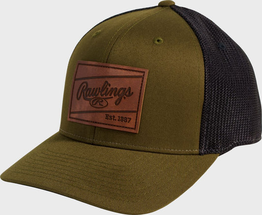 Rawlings Leather Patch Snapback Hat Dark Green - Rawlings