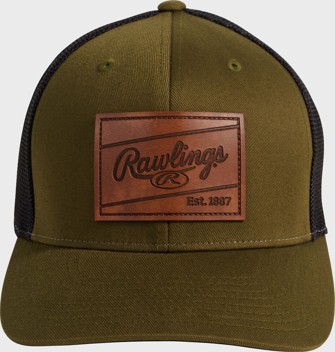 Rawlings Leather Patch Snapback Hat Dark Green - Rawlings
