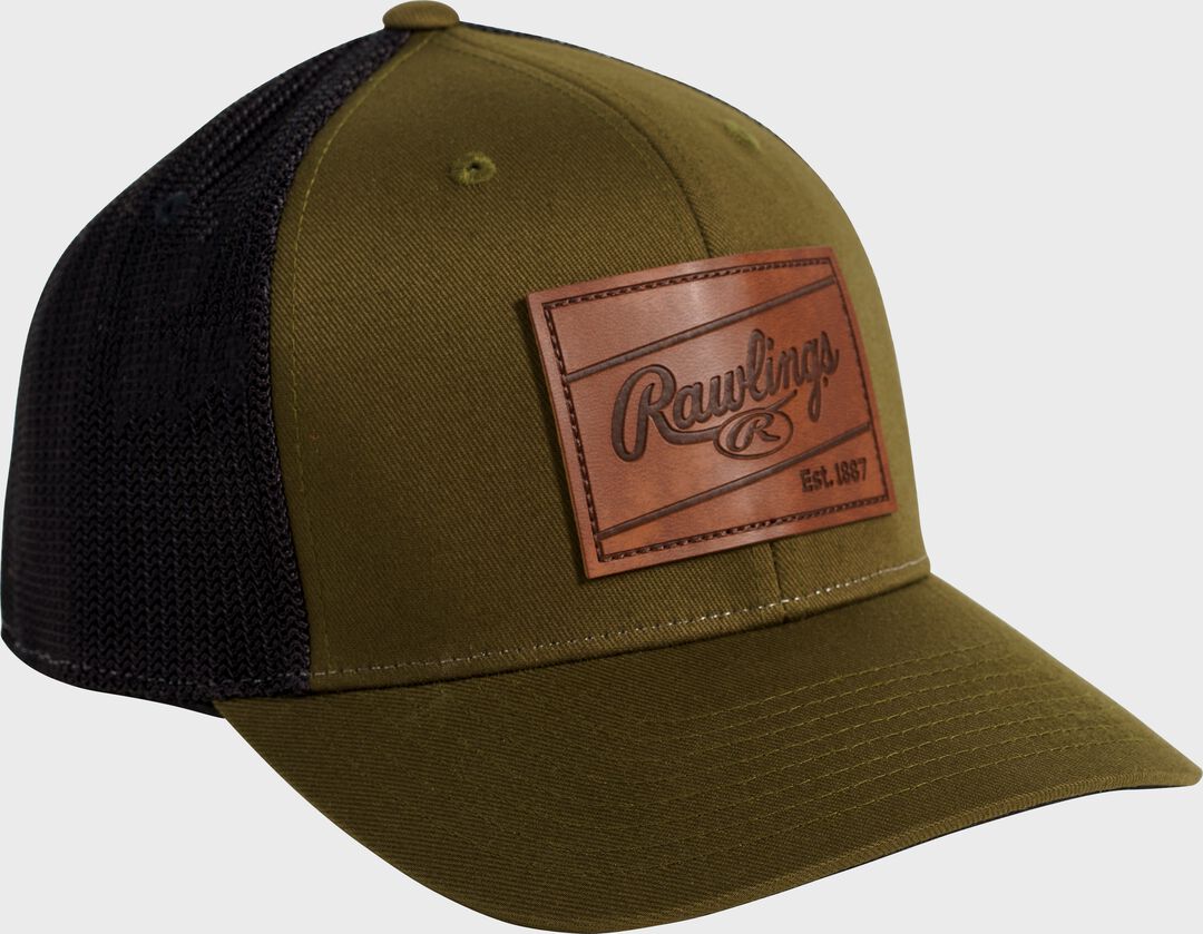 Rawlings Leather Patch Snapback Hat Dark Green - Rawlings
