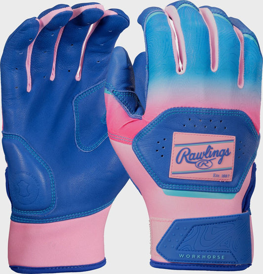 Rawlings Workhorse Royal/Pink Adult Fun Burst Batting Gloves - Rawlings
