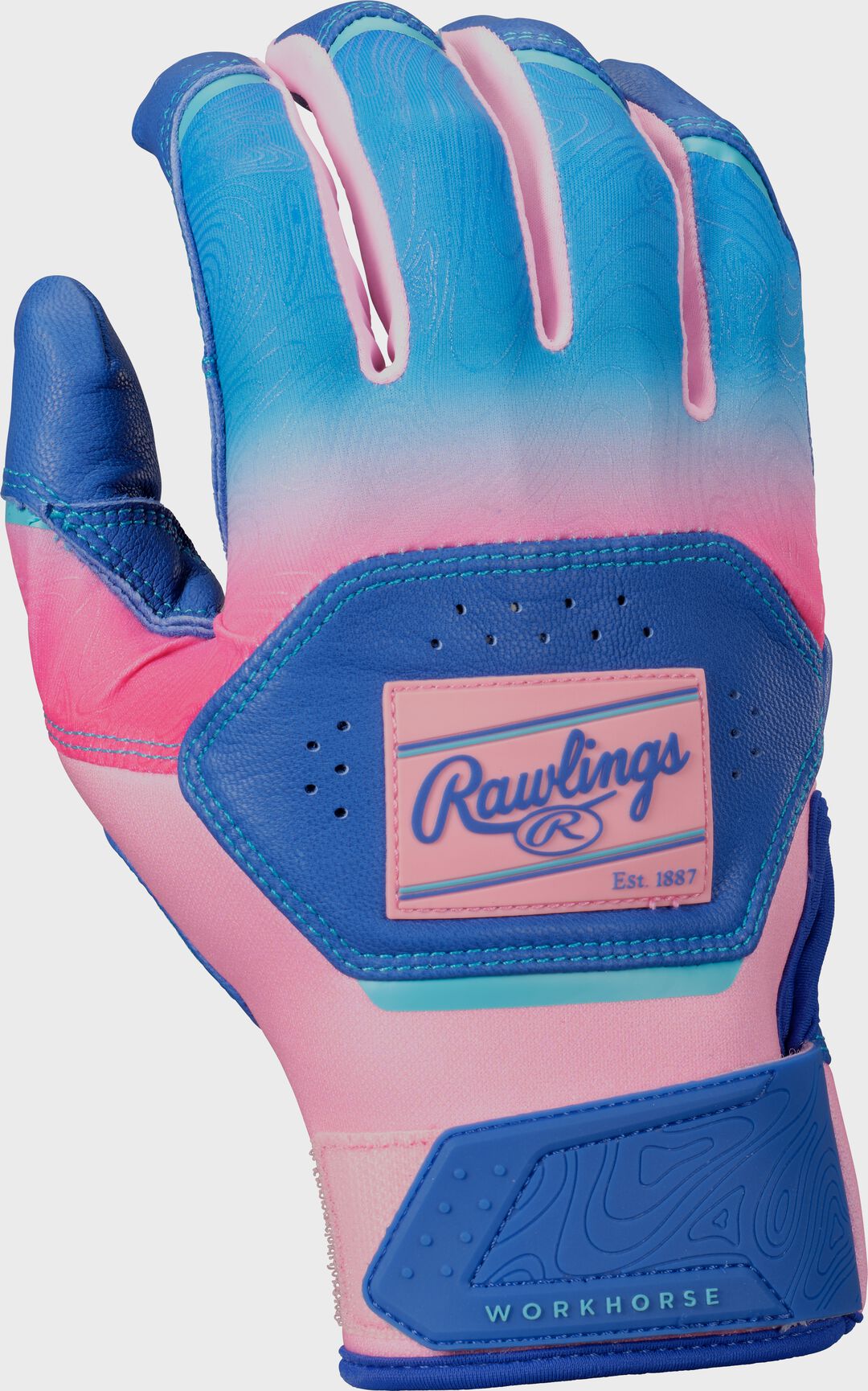 Rawlings Workhorse Royal/Pink Adult Fun Burst Batting Gloves - Rawlings