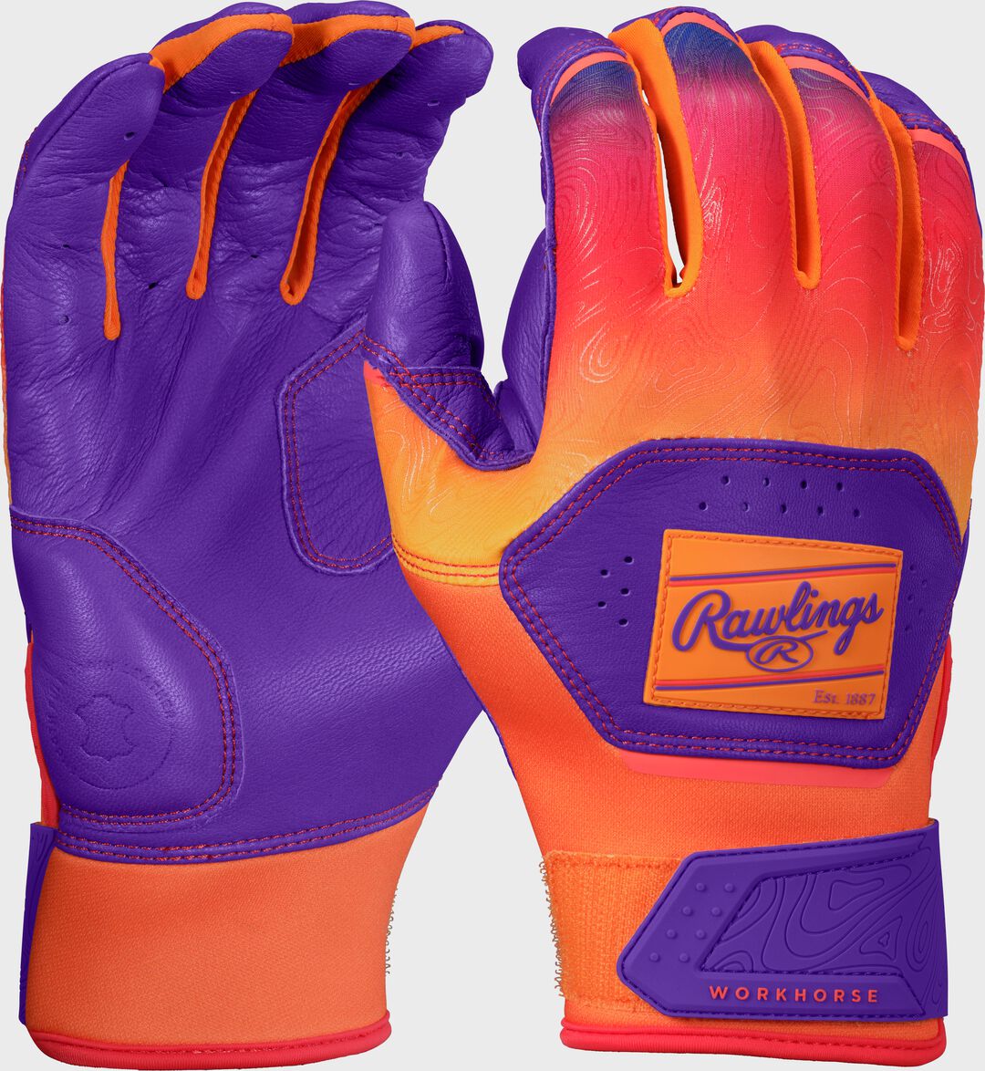 Rawlings Workhorse Purple/Orange Youth Fun Burst Batting Gloves - Rawlings
