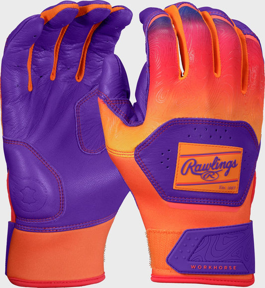 Rawlings Workhorse Purple/Orange Youth Fun Burst Batting Gloves - Rawlings