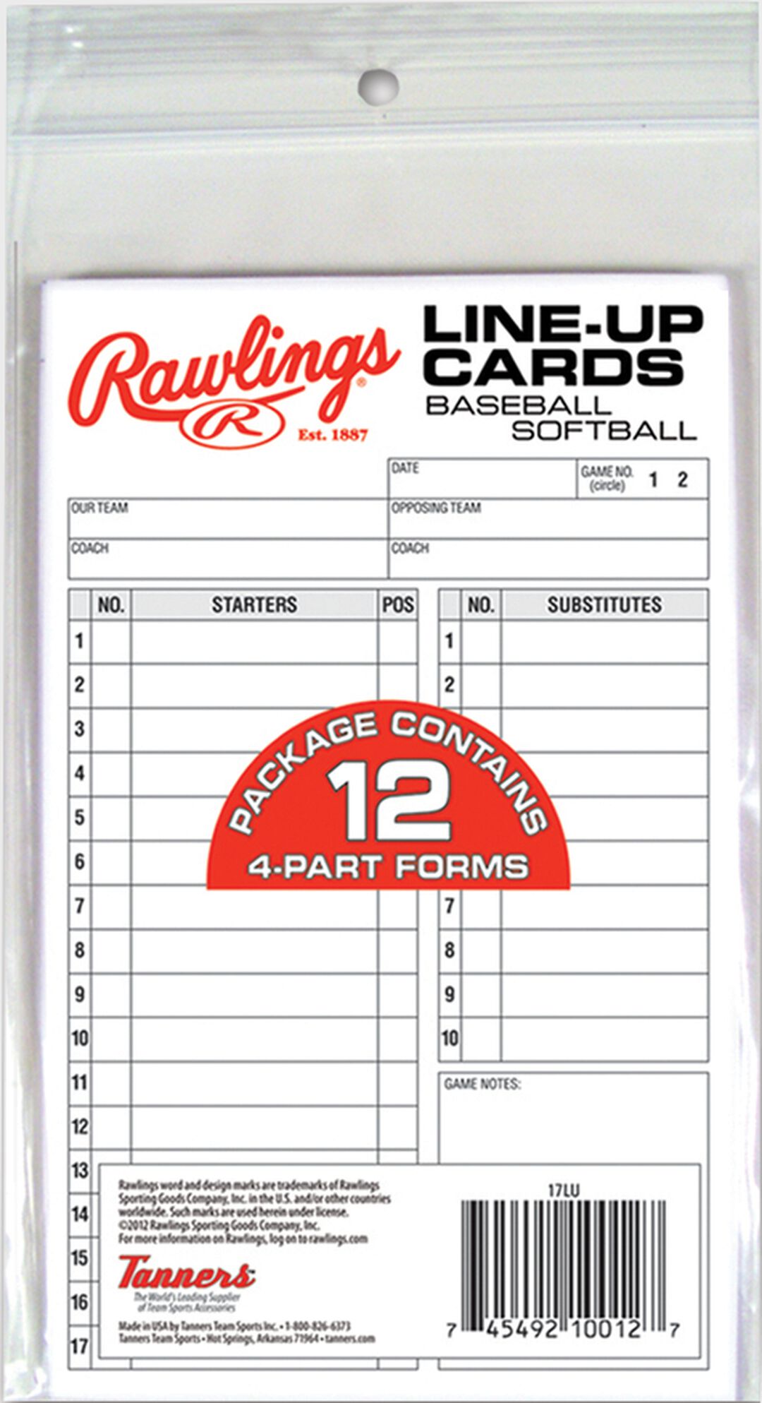 System-17 Lineup Cards Refill Pack - Rawlings